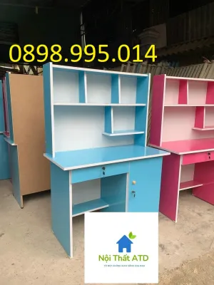 [HCM-BD] Bàn học sinh liền kệ gỗ okal - Bàn học trẻ em có ngăn kéo giá kệ để sách giao liền trong ngày hcm bd đn
