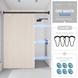 Elegant Linen-Feel Waterproof Shower Curtain with Telescopic Rod and Magnetic Fastening 120/180cm