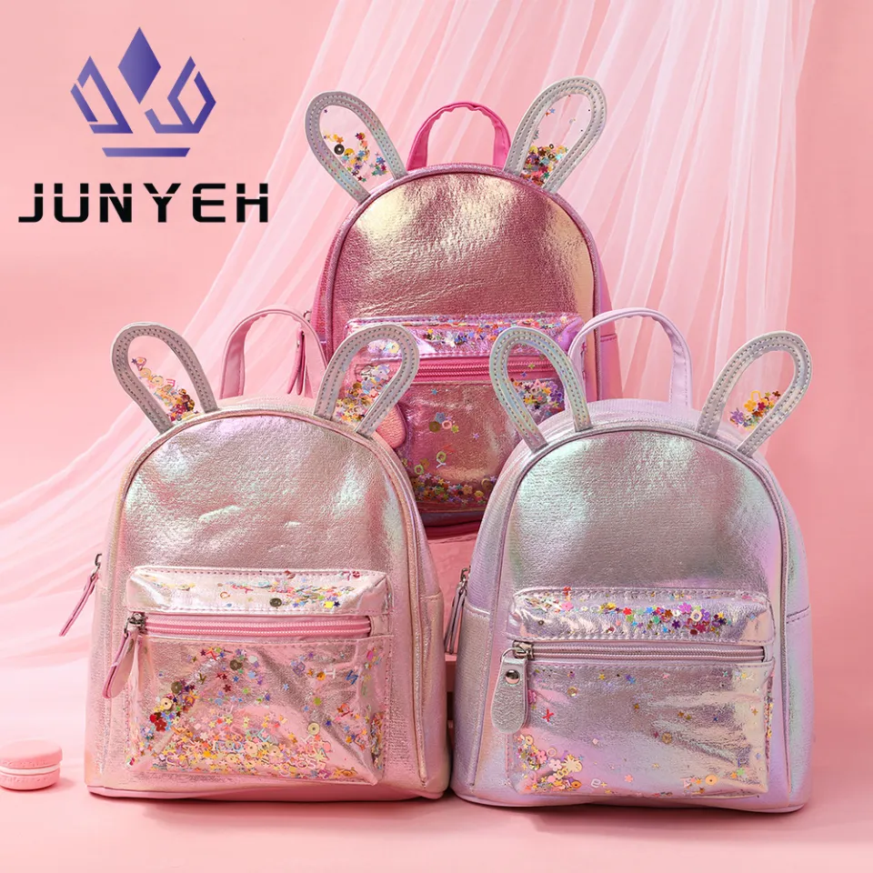 Junyeh Mini Bag Girl Backpacks Fashion Transparent Sequin Princess Kid  Backpack Rabbit Ear PU Leather Small Bags 2-6 Years Old