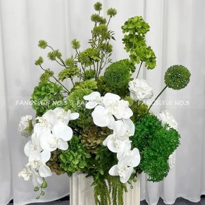 30/40/50/60/70/80CM Artificial White Orchid Green Hydrangea Bouquet Faux Green Ball Floral Centerpiece Wedding Lobby Table Decor