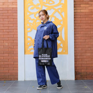 Jas Hujan KAIROZ Warna BIRU Pria Wanita Setelan Jaket Celana Kualitas Terbaik Bahan PVC 025 Tebal dan Elastis