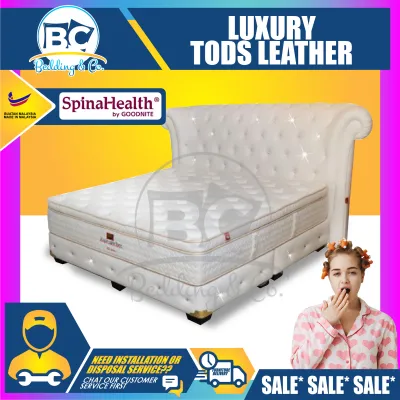 [FREE GIFT RM159 KING KOIL PILLOW ] [NEW ARRIVAL] Goodnite By Spinahealth Luxury Tods Leather Bedframe Solid Mix Wood Divan/Bed Frame Queen & King Size