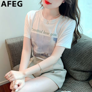 AFEG new Korean version of the round neck fashion casual loose all-match print short-sleeved T-shirt