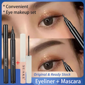 Eyeline Pen + Mascara: Original Waterproof Quick Dry Eyeliner Liquid Sweatproof Anti-oil Smudge-Proof Long-lasting Black Eyeliner Pencil Eyes Beauty Makeup Tools Ready Stock