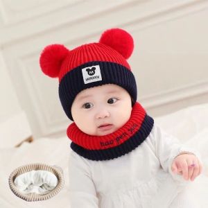 Set mũ cục bông và khăn len phối 2 màu giữ ấm cho bé (6m-3y) - SP0435