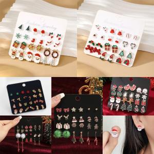 [haoh] ชุดต่างหูคริสต์มาส24ชิ้นสำหรับผู้หญิงเพทายแวววาวขนาดเล็กต้นคริสต์มาสซานตาคลอสเกล็ดหิมะเครื่องประดับงานปาร์ตี้ของขวัญ