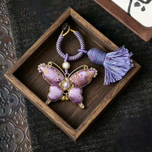 MLADEN Song Jin Lucky Butterfly Pendant Handmade Chinese Double-Sided Embroidered Tassel Keychai