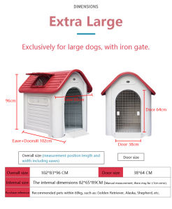 Outdoor PP Plastic Dog House Waterproof Windproof Pet Kennel with Metal Door Vent Window Shelter for Small Medium Dogs