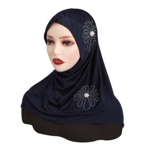 Jifang Floral Pearls Rhinestones Decor Smooth Plain Islam Muslim Instant Hijab Inners SL199