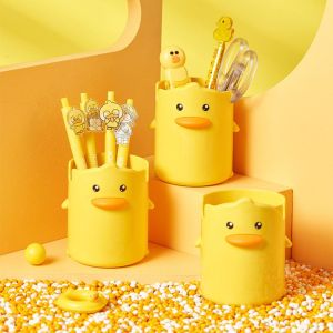 TINGTIAN Yellow Gifts Stationery Organizer Cute School Accessories Home/Office Supplies Yellow Duck Pen Holder Pencil Case Student Stationery  Storage Box