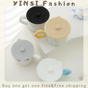 YINSI 1pcs Universal Silicone Cup Cover Sealing Protective Lid Heat Temperature Preserve for Coffee Milk Cup with Convex Handle