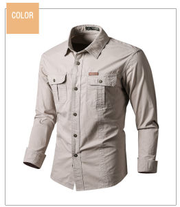 FUGUINIAO Vintage Loose Long Sleeve Shirt Mens Washed Cotton Multi-bag Tooling Business Casual Shirt Mens Tide