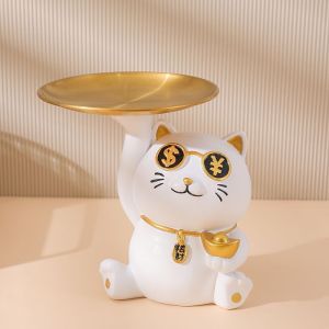 แมวถือถาดวางของ ถาดวางของ ของตกแต่ง มินิมอล แมวนำโชค เรียกทรัพย์