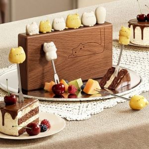 MEZCJ Cartoon Cat Fruit Fork Set Rust-Proof Draining Function Stainless Steel Fork Cute Decorative Dessert Fork Fruit Serving