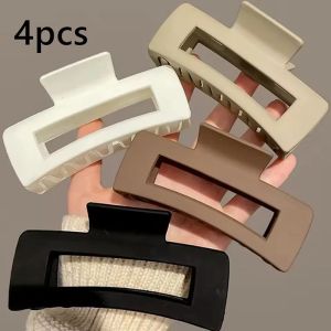 4pcs Set Women Hair Claw Simple Style Solid Color Big Hair Claw Clips Square Hair Clips Rectangle Fashion Hair Accessories