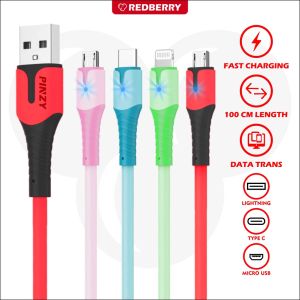 Kabel Data PINZY P18 Fast Charging macaron iphone Lightning android Type C Micro USB led light kabel cas charger HP original