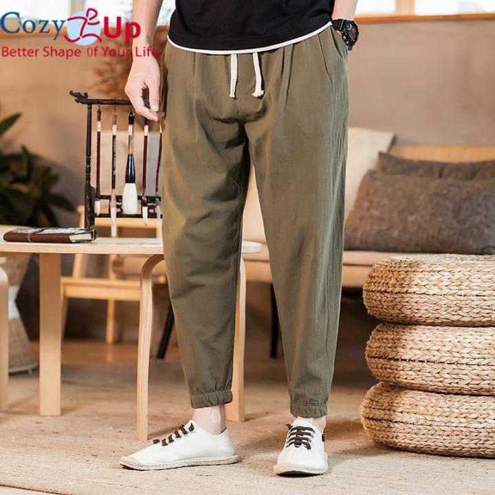 Mens Linen Loose Wide Leg Pants Elastic Waist Flared Bootcut Trousers Retro  | eBay