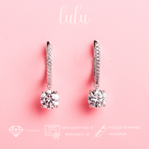 Lulu Moissanite Jewelry - Perhiasan Wanita Anting Klip Permata Moissanite 2 Carat Lapis Emas 18K - Melissa Round Cut Moissanite Clip Earrings 1 Pair 2 CT Sertifikat GRA