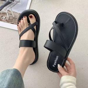 Fashion Womens Wear Cross Strap Pinch Toe Soft sole Rubber Flat Slipper 1299