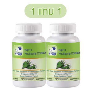 1 แถม 1 พลูคาว คาวตอง Cordata ตรา บลูเบิร์ด ขนาด 600 มิลลิกรัม 60 แคปซูล