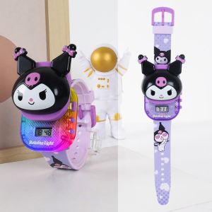 Kuromi Children Watch Luminous Music Watch Kids with Pop Up Panel Sanrio Kids Flashing LED Toys Gift