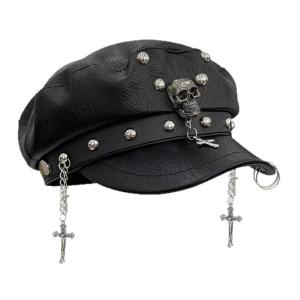 Western Women Punk Flat Top Hat Soft PU Cricket Cap 2000s Headwear For Streetwear Newsboys Painter Hat for Music Festival