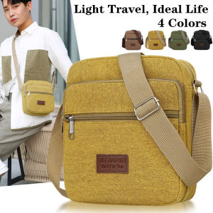 LEGILIMENS Casual Canvas Crossbody Bags Multi-layer Space Large-capacity One-shoulder Small Bag Shopping Travel Small Square Bag Can Fit Pad