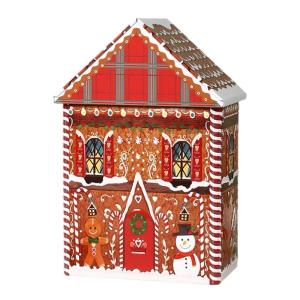 Festival Christmas Houses Shape Tin Box Holiday Decorative Metal Container For Holiday Decors And Candy Storage Organizers