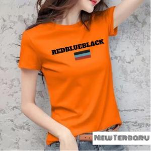 BAYAR DI TEMPAT(COD)-Kaos Oblong Wanita Redblueblack 0055 Distro Cewek Atasan Kekinian Murah Lengan Pendek Tumblr Tee Casual T-shirt Cotton Combed Tshirt Pakaian Olahraga Santai Remaja Dewasa Abg