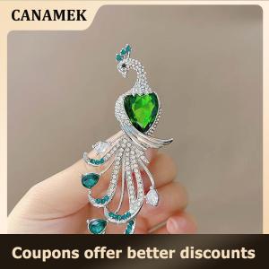 【 CANAMEK 】 Fashion Exquisite Peacock Rhinestone Brooch For Women Clothing Coat Accessories Gifts