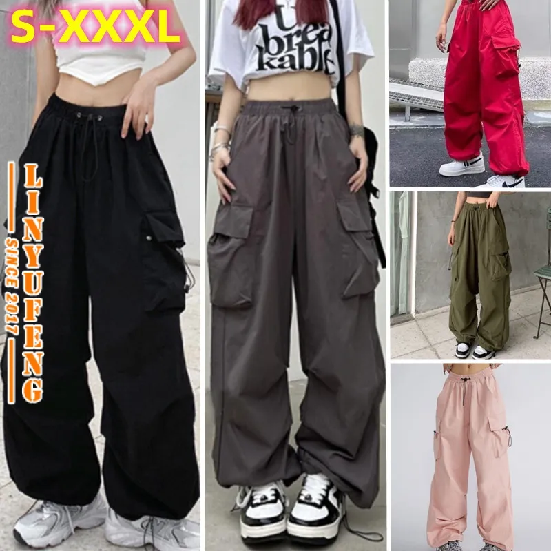 Women Baggy Sports Pants, Wide Leg Oversized Streetwear High Waisted  Trousers