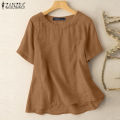 Esolo ZANZEA Womens Casual Short Sleeve Blouse Cotton Linen Shirts Plain School Beach Loose Tops #2. 