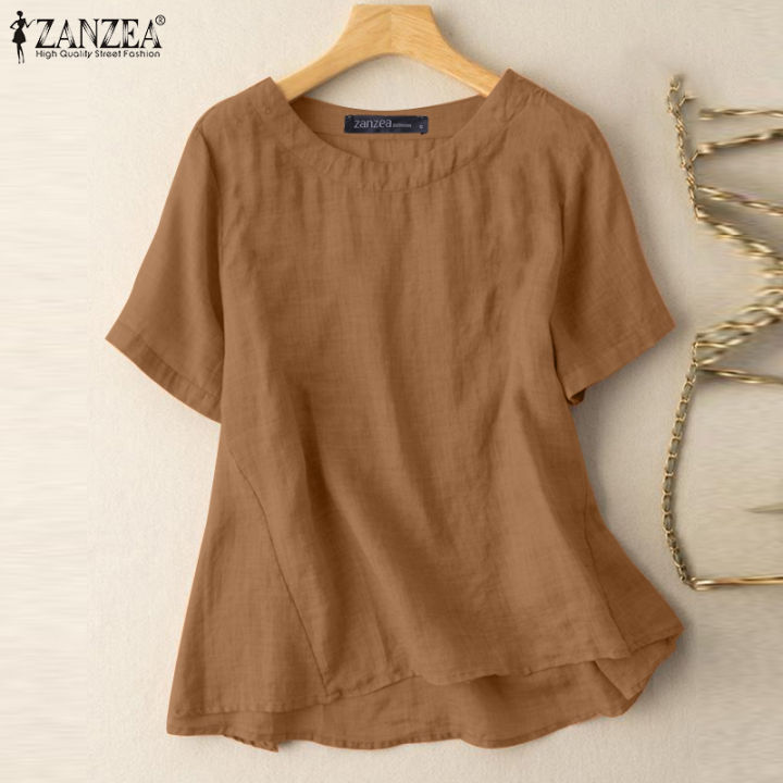 Esolo%20ZANZEA%20Womens%20Casual%20Short%20Sleeve%20Blouse%20Cotton%20Linen%20Shirts%20Plain%20School%20Beach%20Loose%20Tops%20#2%20-%20Image%205