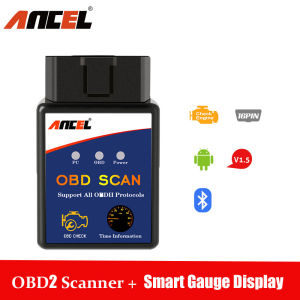 Ancel ELM327 Car OBD2 Scanner for Android Device Check Engine Read Clean Fault Code Voltage Meter Fuel Consumption Water Temperature Display EOBD Code Reader For Universal All Cars 1.5V via Bluetooth Auto Scan