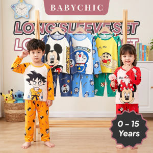 Baju Tidur Budak 0-15 Years Cartoon Pyjamas Set Long Sleeve Sleepwear Kids Nightwear Wrinkle Free