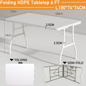 6Ft Foldable Banquet Table Event Catering Hall Buffet Heavy Duty Exhibition Dining Outdoor Folding Table Meja Lipat Niag