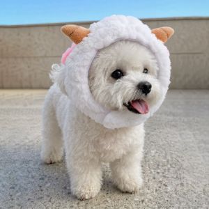 COUPLECOL Cartoon Cat Cosplay Hat Comfortable Funny Pet Head Cover Pet Costume Soft Goat Style Hat Photo Prop