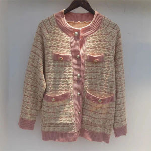 Sweater Rajut Kotak-kotak Lengan Panjang Gaya Korea Jaket Sweater Retro Longgar Panjang Sedang