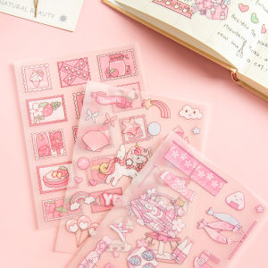 MUYA 3pcs/Pack Cute Goo Card Stickers for Journal Waterproof PET Stickers for Diary Planner Bear Food Weather Stickers
