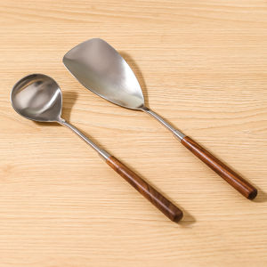 Vision Walnut Handle Kitchen Utensils Set 304 Stainless Steel Cooking Utensils Set Flat Flexible Long Handled Flipper Utensils Professional-Slotted Spatula Kitchen Cooking Utensils