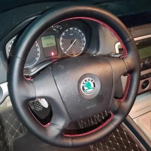 Kaly for Octavia 2005-2009 Fabia 2005-2010 Hand Stitched black non-slip Genuine Leather Car Steering Wheel Cover K7M2P