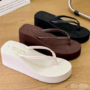 [Free Shipping] New womens summer flip-flops for outdoor wear trendy 3.5cm wedge heel beach sandals