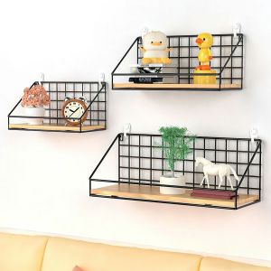 Kệ sắt đế gỗ treo tường decor trang trí nhà để đồ đa năng tặng kèm đinh hoặc miếng dán