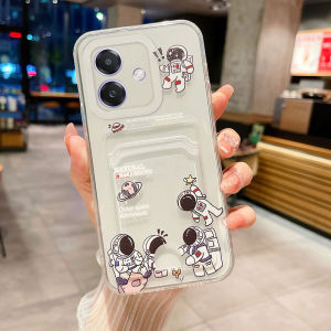 Phone Case OPPO A3 Pro A3x A3 5G 2024 Card Holder Slot Design Cute Astronaut Pattern Transparent Soft Casing OPPO A3x Phone Cover Case