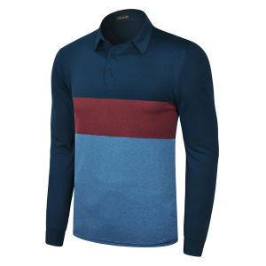 เสื้อโปโลสำหรับเล่นกอล์ฟแบบแห้งของผู้ชายมี2โทนสีให้ความชุ่มชื้นมีเสื้อโปโลเย็บปะติดปะต่อกันแขนยาวแบบลำลอง