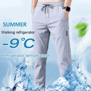 Ice Silk Casual Pants for Summer Men Youth Stretchable Cooling Effect