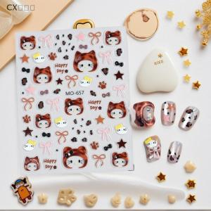CX🎄💓💥 1 3pcs phim hoạt hình Hello Kitty dán móng tay dễ thương Bow hat KT mèo Nail Art đề can DIY Nail Art trang trí cho Y2K thời trang cắt sửa móng tay