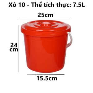 Xô 10 14 22 nhựa VIỆT NHẬT / GIA LONG - Có quai xách nắp đậy - Đựng gạo nước - 5204/06/10/22