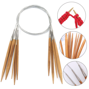 1Pcs 3.0-10mm Natural Bamboo Circular Knitting Needles Stainless Steel Tube Hoop Knitting Needles DIY Hand Sewing Tools Supplies
