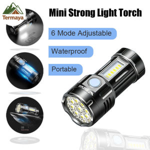 Termaya Mini Strong Light Flashlight Adjustable Modes Waterproof USB Charging Portable Torch Indoor Outdoor Use